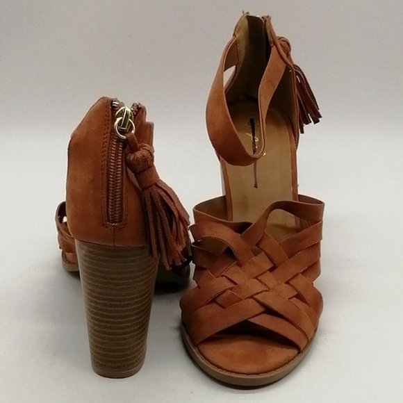 Qupid Women Block High Heel Ankle Strap Sandal Heel Zipper Cushion Brown Sz 8.5 - Picture 4 of 10